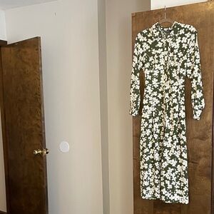 Zara Olive Floral Long Sleeve Dress